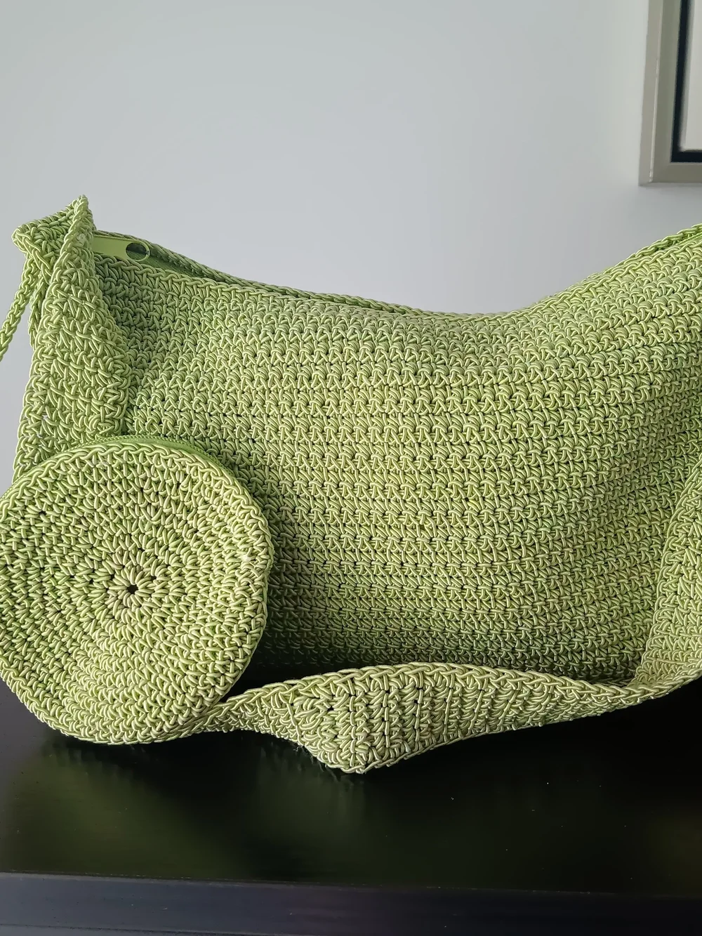 & Other Stories Light Green Crochet Shoulder Bag with Round Coin Pouch
